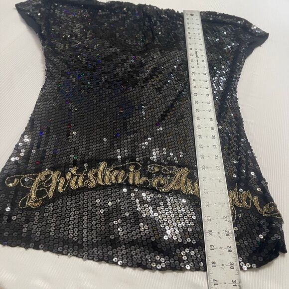 NEW Christian Audigier Womans Black Sequins Top W/ Gold Accents Size Small NWT - Picture 6 of 6